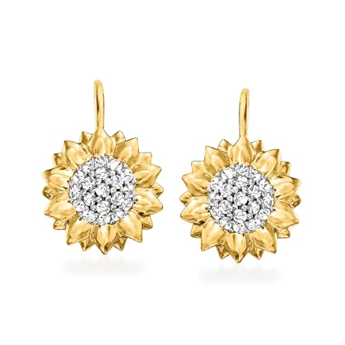 Ross-Simons 0.40 ct. t.w. White Topaz Sunflower Drop Earrings in 18kt Gold Over Sterling
