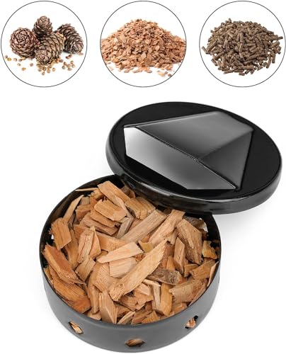 Onlyfire 2 Räucherbox Klein mit Deckel, Räucherbox Gasgrill für Holzchips, Tragbarer BBQ Smoker Box für Gasgrill und Holzkohlegrill, Grill Räucherkasten für Geräuchertes Fleisch, Rund