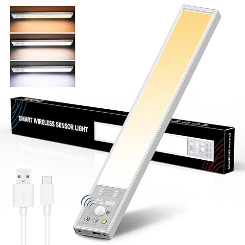 Image of Under Cabinet Light - 𝟑 𝐖𝐨𝐫𝐤𝐢𝐧𝐠 𝐌𝐨𝐝𝐞𝐬 Wireless Rechargeable LED Under Counter Light Bar, Indoor Magnetic Battery Operated Closet Lighting for Wardrobe, Closet, and Kitchen