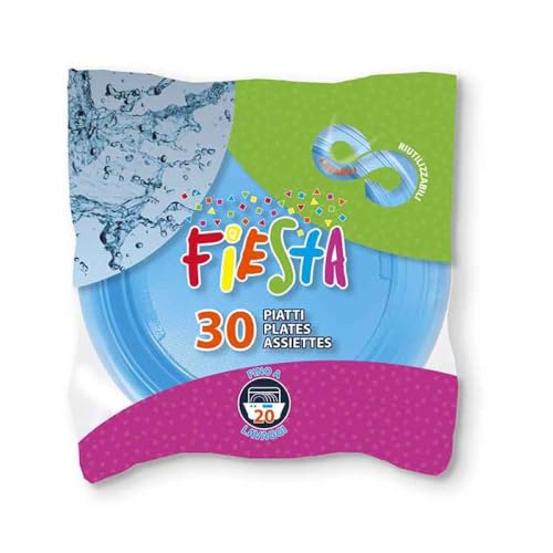 Generico 30 PIATTI PIANI plastica RIUTILIZZABILI 22 cm COLORE AZZURRO