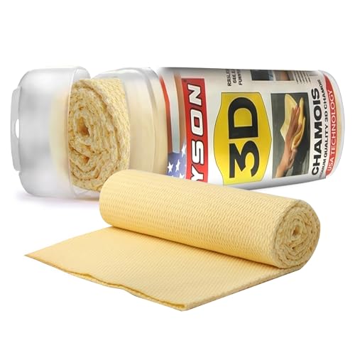 Byson 3D Chamois Cleaning Cloth Super Absorbent Car Drying Towel Reusable Synthetic Leather Wash Cloth Quick Dry Microfiber Car Care Towel for Auto Glass Interior Exterior Cleaning (Light Yellow)
