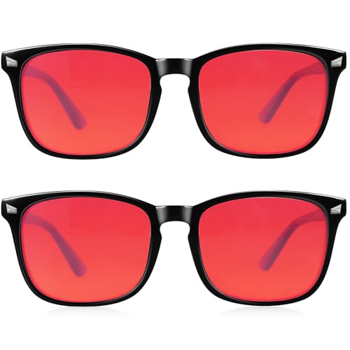 Image of 2 Packs Professional Sleep Glasses with 99.9% Blue Light Blocking Dual AR Coatings Red Lens, Computer Gaming Glasses for Men Women, Anti Fatigue & Eye Strain