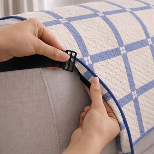 Image of STITCHNEST 'Double Vie Collection Series' Cotton Quilted Reversible Sofa Cover 1 Seater with Arm Rest and Pocket | Size 24x60 Inch