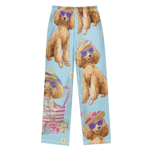 Poodles Spring Floral Boys Long Pants Soft Trousers Elastic Waist Kids Lounge Bottoms with Pockets S-XL2
