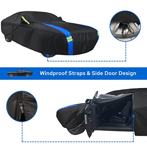 Image of Avecrew Dodge Challenger Car Cover Waterproof All Weather for Automobiles, Outdoor Full Exterior Covers Fit 2008-2026 Dodge Challenger with Windproof Strap and Driver Door Zipper