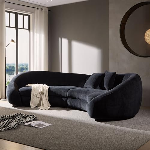 Image of KEIKI 126 inch Curved Oversized Boucle Sectional Sofa with Love Heart Design, Modern 5-Seater Polyester Couch with 2 Decorative Pillows and Rolled Arms, Easy Assembly, for Apartment, Living Room, Black