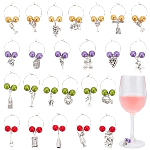 FREEBLOSS 24Pcs Wine Glass Charms Wine Glass Identifiers Drink Markers for Charms Rings for Glasses Birthday Party Decorations