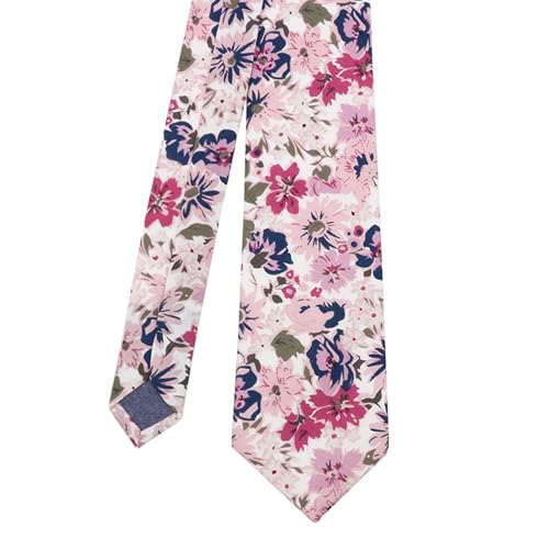 Image of Cotton Floral Ties for Men 2.76 inch Men's Skinny Tie Linen Flower Printed Neck Tie for Wedding Dating Party