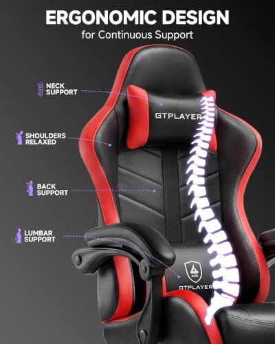 Image of GTPLAYER Gaming Chair, Computer Game Chair for Adults, Black - Red