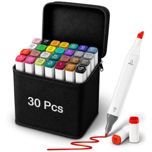 Image of Corslet Dual Tip Colorful Art Markers Sketch Pens 30 Colors with Carrying Case For Painting Sketching Calligraphy Drawing, Chisel & Fine Tip Permanent Colouring Marker For Kids Adult, Multicolor (30)