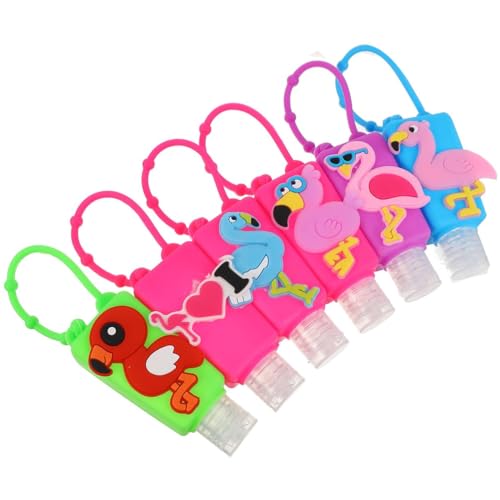 HONITANO 6 Frascos Dispensadores Portátiles de Silicona 30 Ml Diseño Flamenco Multicolor Frascos Vacíos para Perfume y Gel de Manos Set de 6 Unidades para Viaje y Uso Diario