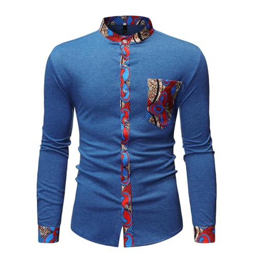 Modeewel Chemises à col mandarine pour homme - Imprimé africain - Manches longues - Coupe ajustée - Manches longues - Chemise décontractée - Chemise de fête pour homme - T-shirt basique - Coupe Modeewel Chemises à col mandarine pour homme - Imprimé africain - Manches longues - Coupe ajustée - Manches longues - Chemise décontractée - Chemise de fête pour homme - T-shirt basique - Coupe