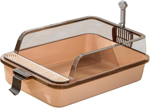 MYJYG トレー猫用 トイレ 本体 大きい猫 大きいトイレ ゆったり広々 飛び散り防止カバー付き 掃除便利 猫トイレ 一体型 飛散防止 (29*46*16p,ピンクブラウン)