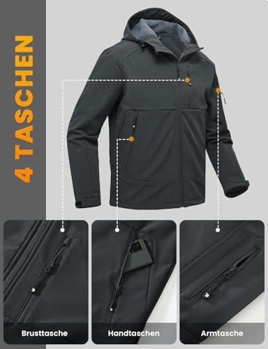 Rdruko Softshelljacke Herren Wasserdicht Gefütterte Winterjacke Funktionsjacke mit Fleece Outdoorjacke Winddichte Freizeitjacke für Wandern Fahrrad Camping – Bild 6