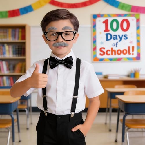 Image of Kids Old Man Costume 100 Days of School Grandpa Costume for Boy 1920s Old Man Cos