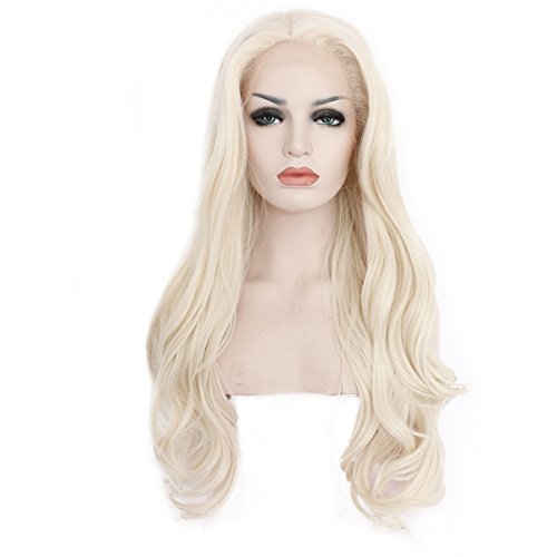 Ebingoo Platinum Blonde Wavy Natural hairline Synthetic Lace Front Wig 18 inch