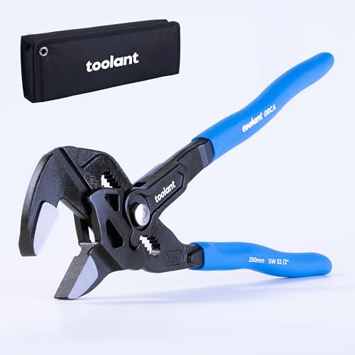 Image of toolant 10-INCH Plier Wrench, CR-V Construction Adjustable Wrench With Pouch, Black Finish Smooth Jaw Pliers, Parallel Jaws with Comfortable Grips, Suitable for All Types of Nuts, Water Pipes, etc