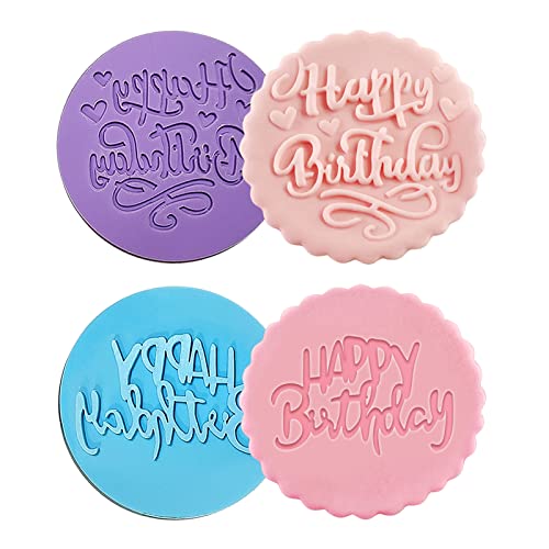 Juego de 2 cortadores de galletas redondos para galletas de feliz cumpleaños, molde para pasta de fondant para hacer galletas (A) (A) Cover