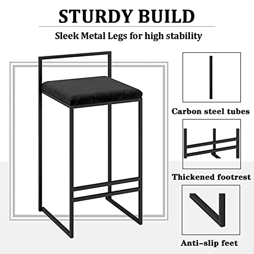 Tabourets de bar 65 cm en velours noir pour îlot de cuisine - 6