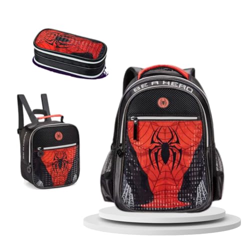 Kit Mochila Escolar Costas Estojo Lancheira Spider Be a Hero