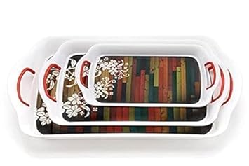 BHAGYASHREE Serving Tray Set of 3, Melamine Trays for Kitchen | Snacks Serving Tray | Tray Set for Serving | Tea Tray for Serving Fancy | Trays for Serving | Gift Item