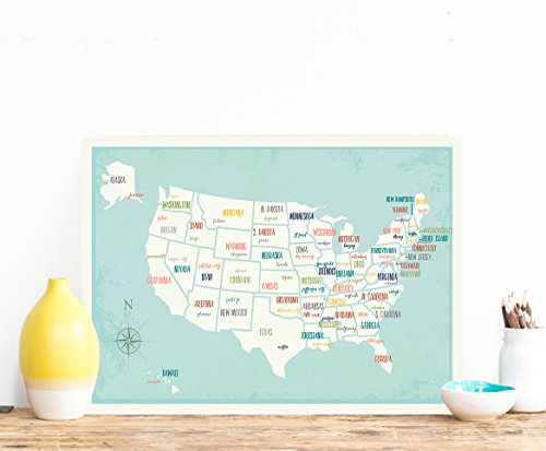 Usa Wall Map Art Print, 14X11 Inches, Kid's Usa Wall Map,Children's Room Decor, Gender Neutral Nursery, Travel Nursery Decor,United States Of America Map #TOP2