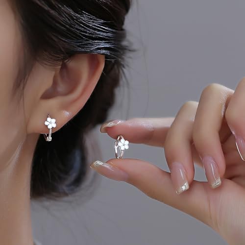Reffeer Daisy Flower Hoop Earrings in 925 Sterling Silver - Stylish Huggie Earrings for Women and Teens - Perfect for Cartilage and Helix Piercings - Image 2