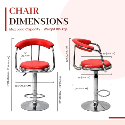 Image of GOYALSON Classic Height Adjustable and Revolving Bar Stool Kitchen Chair (2, Red)