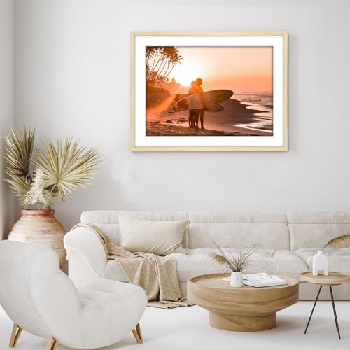 Image of HLiWEGNS Oak 14x18 Frame Set of 3 - Rustic Woodgrain 14 x 18 Poster Frame for Pictures 12x16 with Mat or 14x18 Picture Frame Without Mat for Wall Gallery Display - Ideal Christmas Day