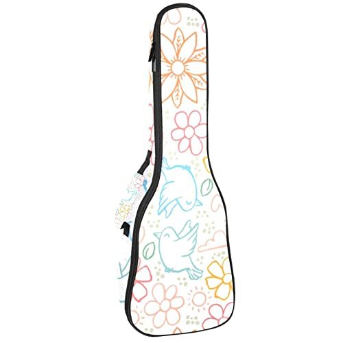 Housse pour ukulélé avec fleurs et oiseaux colorés pour concert soprano ténor 58,4 cm 10 mm d’épaisseur - Les Beatles, Paul McCartney, John Lennon, RIngo Starr, George Harrison Housse pour ukulélé avec fleurs et oiseaux colorés pour concert soprano ténor 58,4 cm 10 mm d'épaisseur