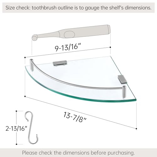 KES Glass Corner Shelf Bathroom Corner Shower Shelf Tempered Glass Shelf with Rail SUS 304 Stainless Steel Wall Mounted Brushed Finish 3 Pack, BGS2101A-2-P3 - Image 2