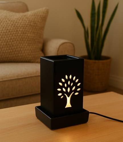 Image of Mkd2 Rise Ceramic Electric Aroma Burner Oil Diffuser Lamp I Oil Burner for Home Fragrance, Square (7 inch, Black)