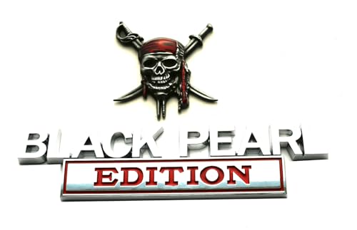 Juego de Emblema de Pirata con Perla Negra capitanes Jack Sparrow, calcomanía 3D para Coche, Ajuste Personalizado para Coche, camión, SUV, vehículo (Rojo Cromado)