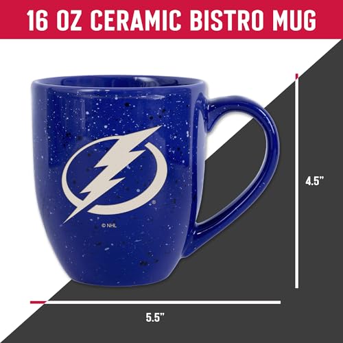 Image of Rico Industries NHL Hockey Tampa Bay Lightning Royal Personalized 16 oz Team Color Laser Engraved Speckled Ceramic Coffee Mug