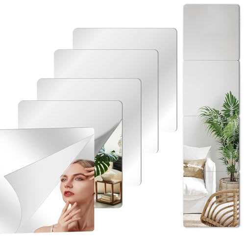 DHJWDUX 9 Pezzi Specchio da Parete Specchio Adesivo 15 X 15cm Specchio Flessibile Adesivo Parete Decorazioni Parete per Armadio Palestra Ingresso Soggiorno Decorazioni Murali Casa Argento