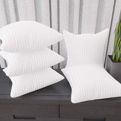 JY Conjugated Microfiber Satin Striped Cushion Filler Size -16 x 16 inch, Set of 5- White