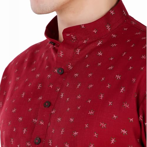 Image of SKAVIJ Mens Cotton Long Sleeve Tunic Printed Kurta