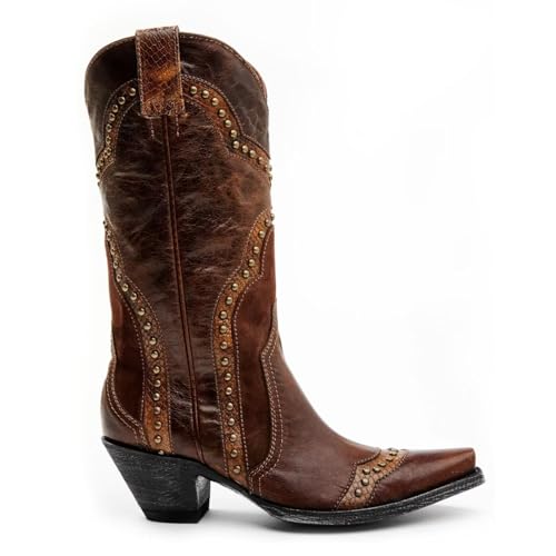 Agodor Cowboy Boots For Women Cowgirl Ladies Mid Calf Boots with Classic Studded, Pointed Toe Chunky Heel Pull On Fashion Dress Wedding Western Booties4