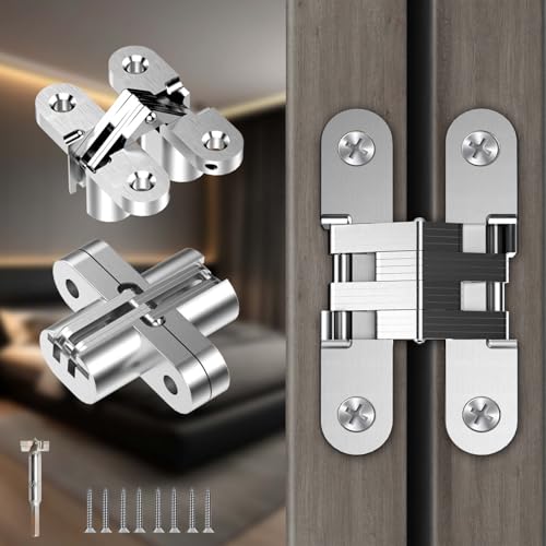 JAXYOOM Hidden Door Hinge 0.63 * 2.76Inch – 2Pcs Invisible Heavy Duty for Wood Doors,180 Degree Alloy Concealed Cabinets Hinges for DIY Gates,Kitchen,Silver