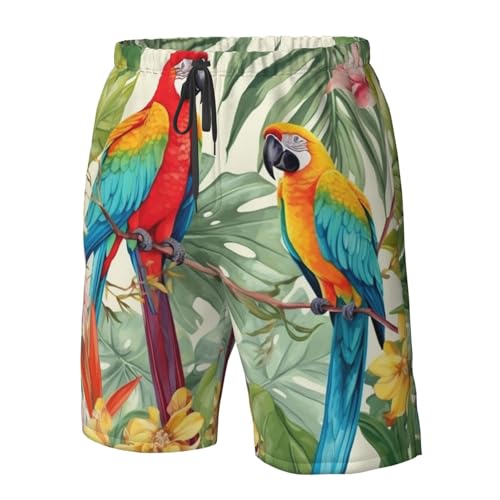 Tropical Plants and Parrots Men's Swim Trunks Quick Dry Board Shorts with Pockets Drawstring Beach Shorts Bathing Suit4