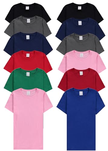 BILLIONHATS 12 Pack of Womens T-Shirts in Bulk, Cotton Crew Neck Scoop Short Sleeve Tees Assorted Colors Bulk