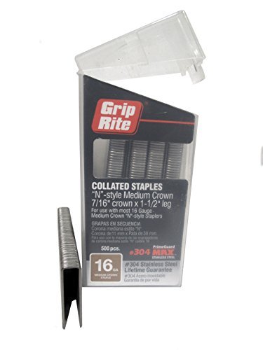 Grip Rite Prime Guard MAXB64891 16-Gauge 7/16 Medium Crown by 1-1/2 304-Stainless Steel Staples in Belt Clip Box (Pack of 500) by Grip Rite Prime Guard