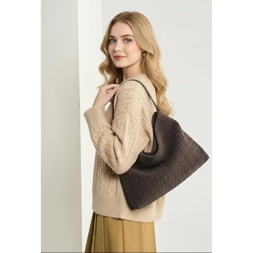 Image of Suede Woven Tote Bag for Women, Hobo Shoulder Bag for Work Travel