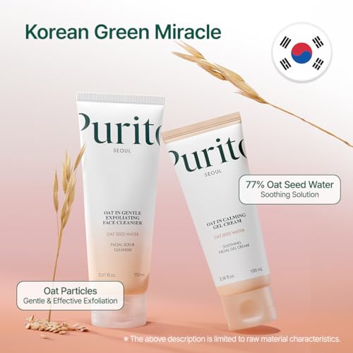 Image of PURITO Oat Velvet Duo, Calming Gel Cream & Exfoliating Facial Polish, Non-comedogenic Formula, Moisturizer, Cleanser, Mild Korean Skincare for All Skin Types 3.38+5.07 fl.oz