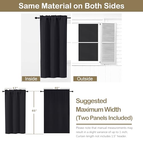 Image of Black Short Blackout Curtains for Bedroom 45 Inches Long 2 Panels Set, Solid Thermal Insulated Blackout Curtains, Energy Saving Soft Fabric Window Drapes, Dual Rod Pocket, 2x40Wx45L Inches