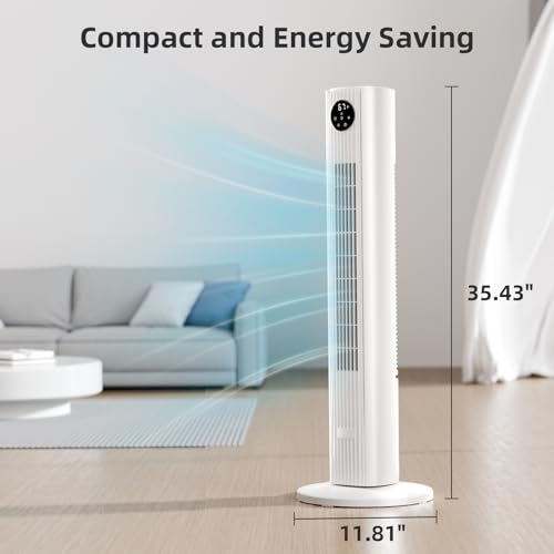 Image of Antarctic Star Tower Fan Portable Floor Fans 85Oscillating Fan Quiet Cooling 12H Timer Remote Control Standing Bladeless Electric 3 Wind Speeds 4 Modes Bedroom Office,36 inch, White