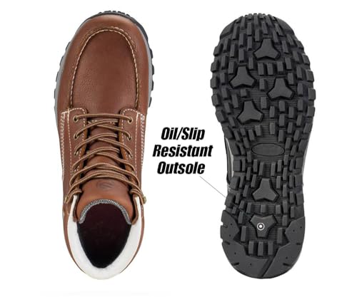 SUREWAY Men's Work Boots Brown Black | Lightweight Casual Wedge Soft Moc Toe - Comfort Insole, Oil/Slip Resistant, Construction Industrial Safety Working Boots4