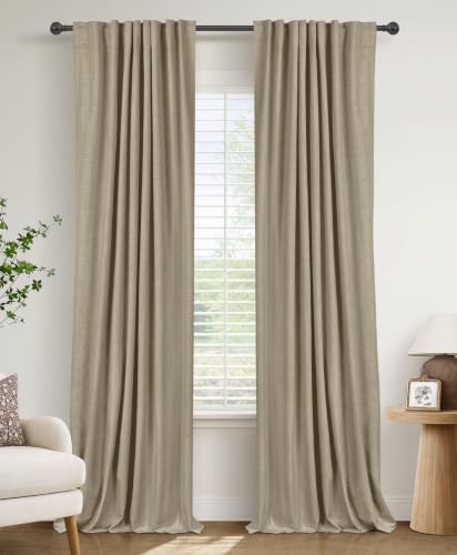 Image of Faux Linen Total Blackout Curtains for Bedroom 90 Inches Long, Plaza Taupe