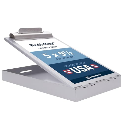 Saunders Recycled Aluminum Memo Size Clipboard with Storage, 6x10 Form Holder, Steel Clip with Self Locking Latch, Heavy Duty Citation Box for Nursing, Police & Truckers, Made in USA