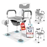 ZENTHIA 3-in-1 Toilettenstuhl & Duschstuhl, höhenverstellbar, mit Rückenlehne. Entlastet Pflegende, schenkt Sicherheit & Komfort. Langfristig nutzbar als Badewannensitz oder Duschhocker. Bis 136 kg